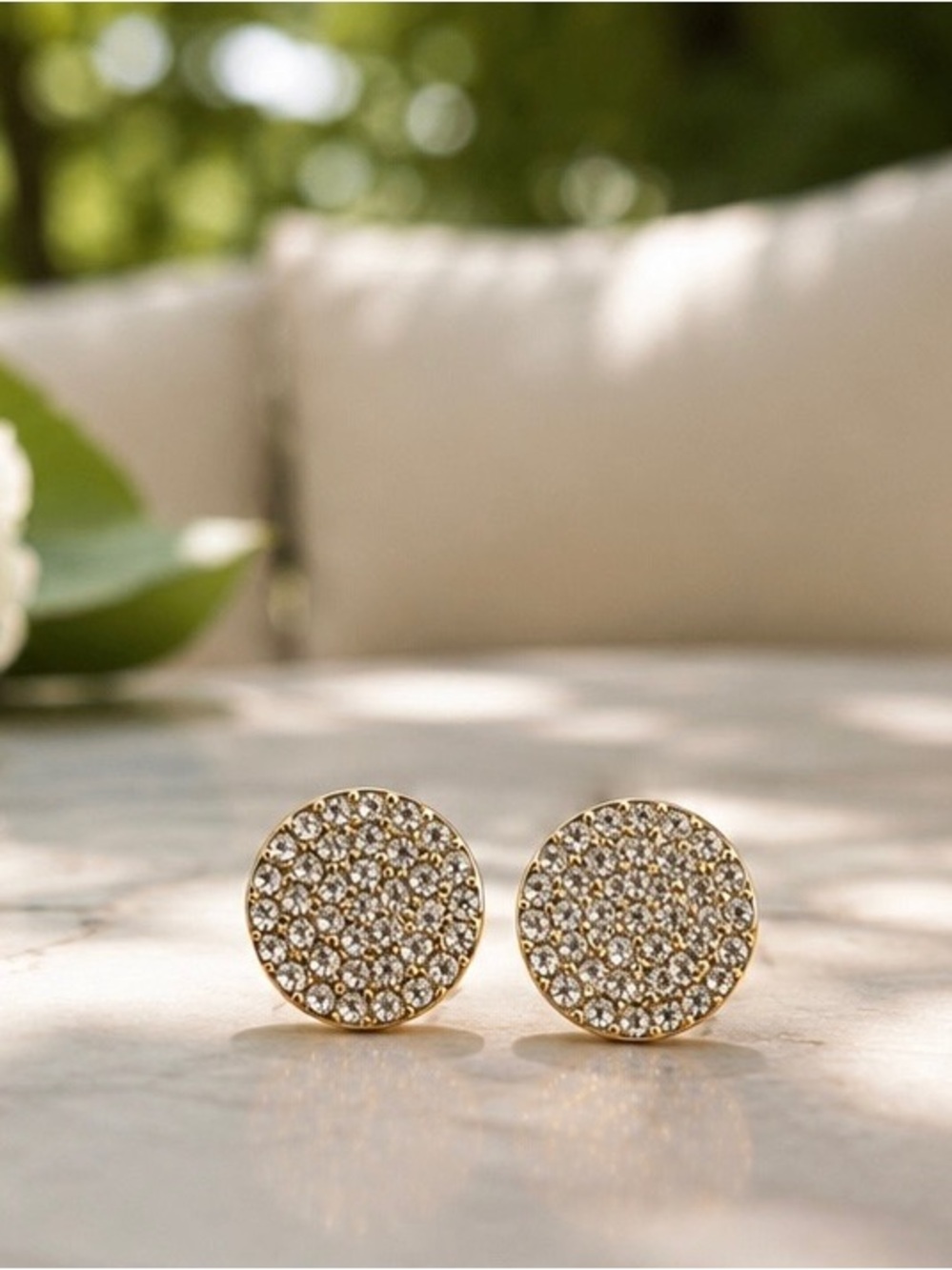 Gold Crystal Pave Round Stud Earrings - Women Jewelry